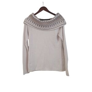 White House Black Market Fair Isle Knit Sweater Size Medium Pullover Cotton Blen